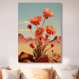 Desert Flower Wall Art, Western Floral Canvas, Wild West Bloom Print, Western Wall Art, Boho Desert Decor, Cactus Flower Art, Boho Wall Art