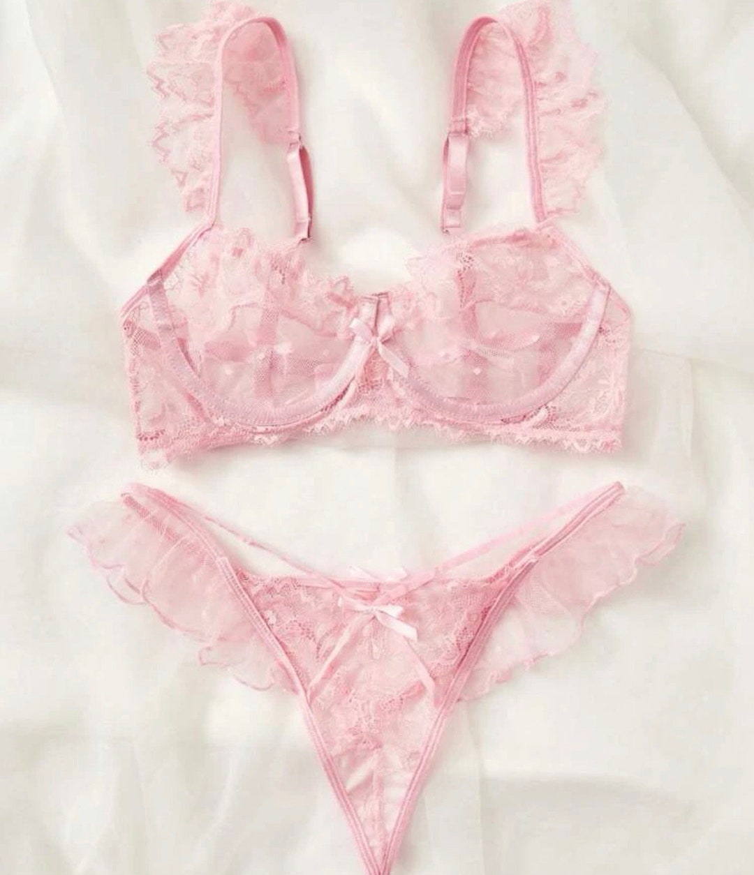 Sexy Lace  Pant Set-Pink