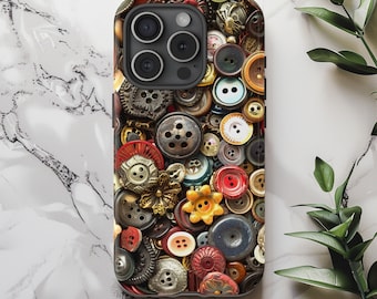 Vintage Buttons Phone Case: Colorful Antique Button Design