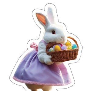 Cute Rabbit Sticker, Vinyl Bunny, Dressy Bunny Rabbit, Indoor Sticker, for Notebooks and Other Dry Surfaces, Two Adhesive Backings