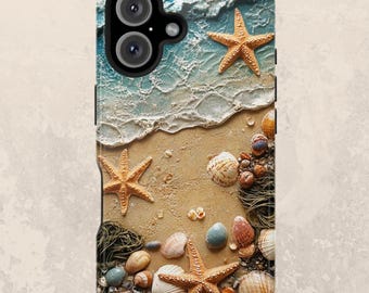Ocean Beach iPhone Case: Starfish Seashells, MagSafe Compatible