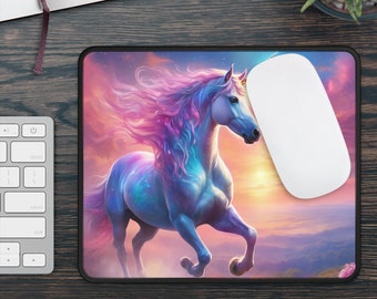 Unicorn Mouse Pad, Colorful Fantasy Unicorn in Vibrant Sky, Big Mouse Pad, Gaming Pad, All-Around Stitching, Non-Slip Pad, Unicorn Lover Gif