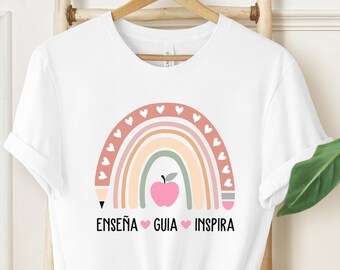 Maglietta arcobaleno per insegnanti di spagnolo, regalo per educatori bilingue