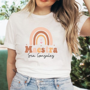 Personalized Rainbow Maestra Shirt, Trendy Spanish Tee, Gift for Spanish Teachers, Maestra Bilingue Shirt, Spanish Teacher TShirt