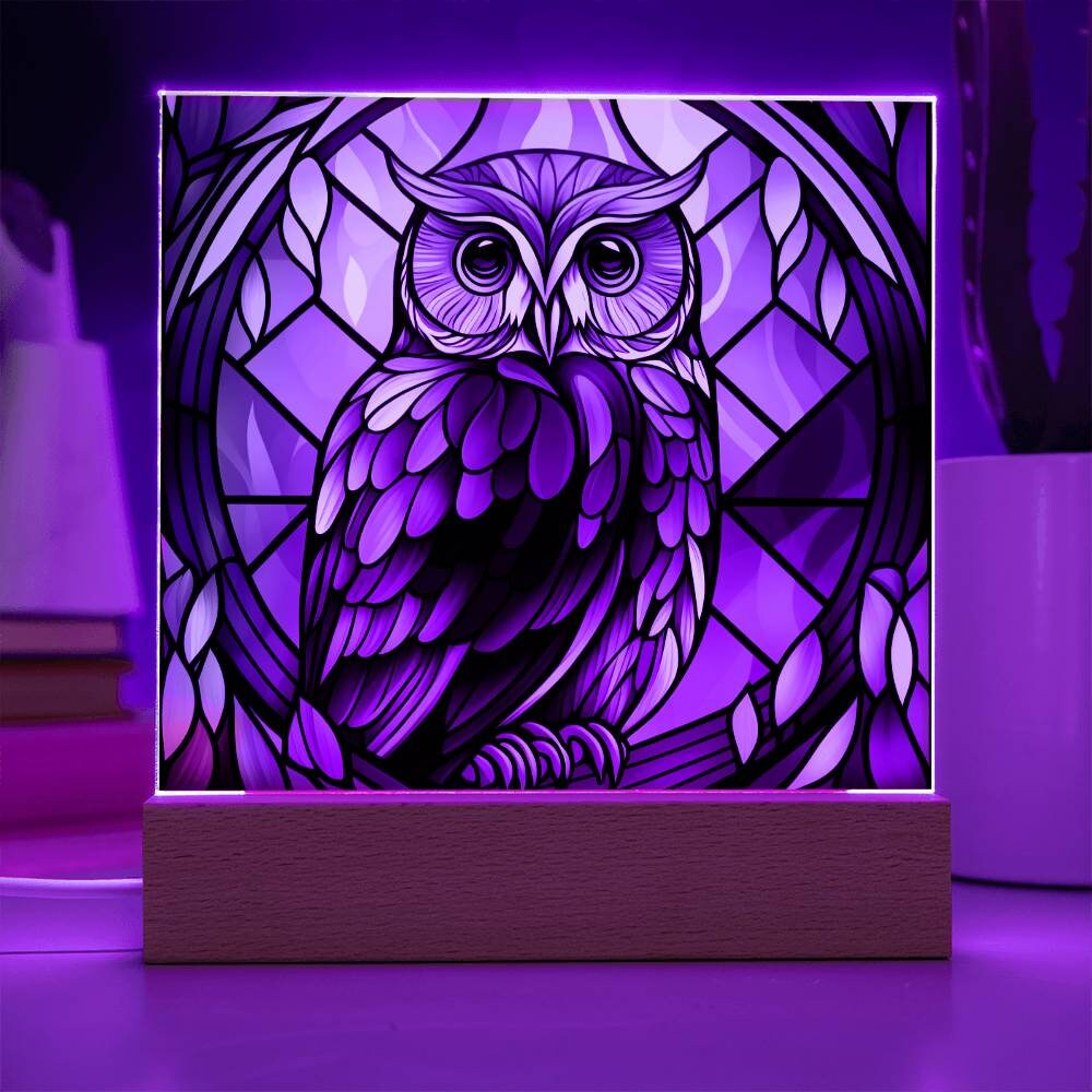 Owl Stained Glass Acrylic Plaque, Owl Artwork Stained Glass, Owl Night