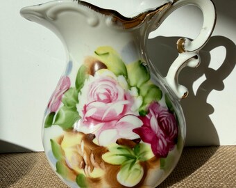 Vintage Andrea Sadek Gold Trim Floral Pitcher