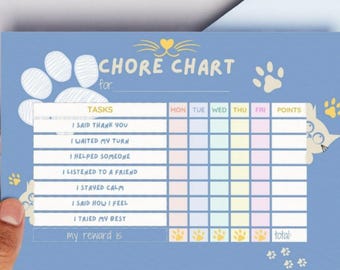Editable Kids Chore Chart, Preschool Printable, Fun Cat Template, Canva + PDF/JPG, Monday - Friday