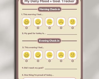Editable Kids Mood and Goal Tracker | Printable Emotional Check-In Chart | Instant Download Reflection Worksheet