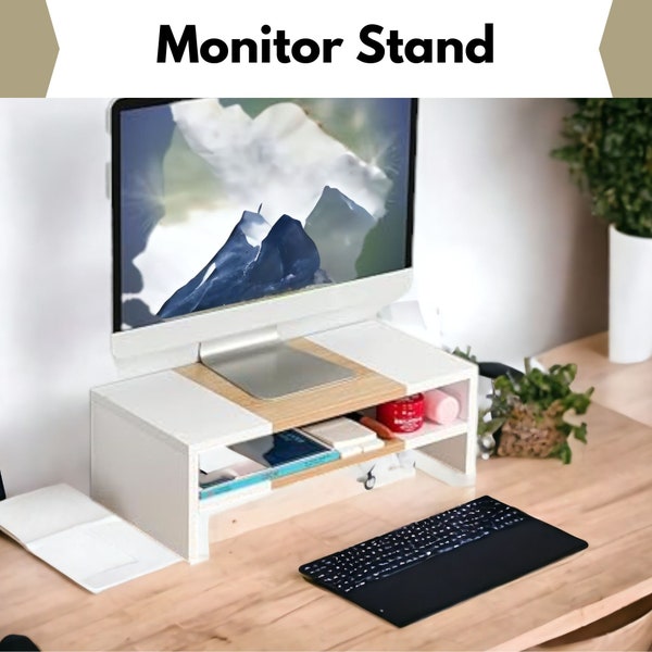 Wooden Monitor stand for desk, Computer Monitor Riser, Computer Stand, Wood Laptop Stand Desk, Desk shelf, Monitor stand,Wood desk organizer