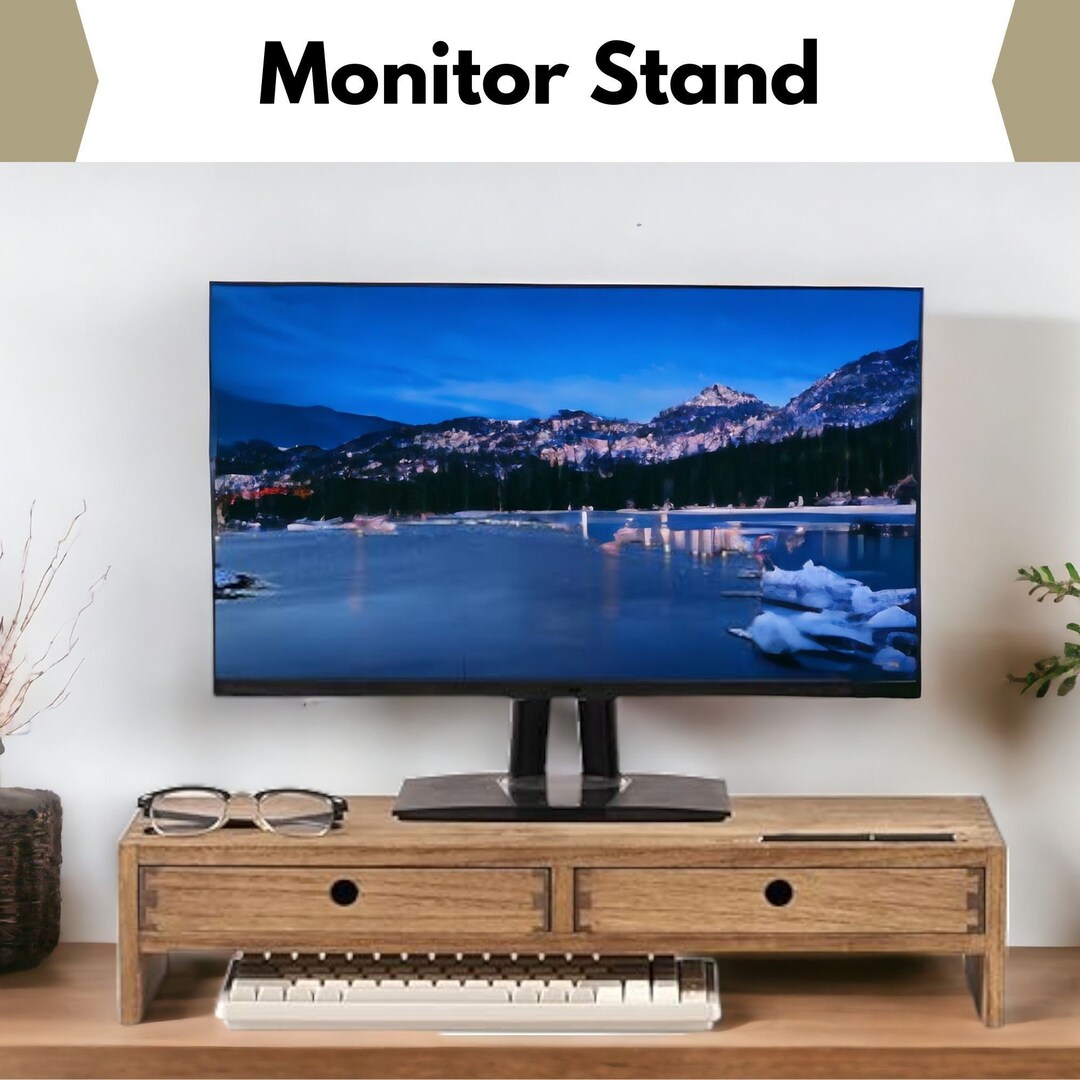 Wooden Computer Riser, Desk Shelf Monitor Stand With Storage, Wooden ...