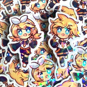 Kagamine Rin + Len Stickers | Cute Holographic Waterproof Vocaloid Stickers