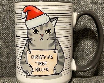 Funny Ceramic Christmas Cat Mug 15 oz.