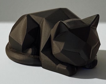 3D Printed Sleeping Cat Figurine – Modern Low Poly Black Cat Sculpture – Minimalist Home Decor – Cat Lover Gift – Handmade PLA