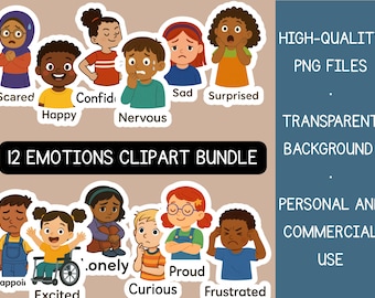 Emotions Fussy Cut Clipart Bundle: Colorful PNG Images for Preschool (Digital Download)
