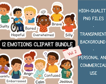 Emotions Fussy Cut Clipart Bundle, Volume 2: Colorful PNG Images for Preschool (Digital Download)