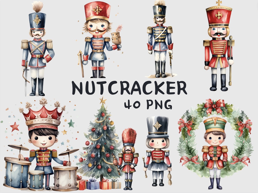 Watercolor Cute Nutcracker Clipart, Christmas Clip Art Bundle, Digital