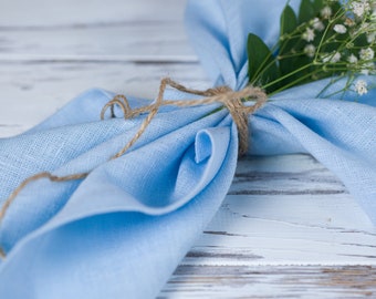 Pale blue linen napkin. Table linens decor. Organic linen cloth napkins. Kitchen napkins.