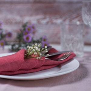 Salmon linen napkin. Table linens decor. Organic linen cloth napkins. Weddings decor.