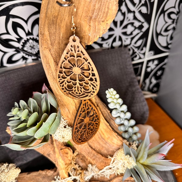 Ohrringe Holz Mandala Boho Hippie Natur Verschiedene Optionen