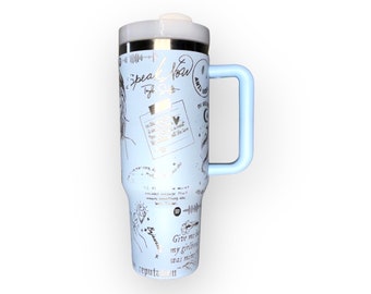 Customized 40oz Tumbler with Handle - Laser Engraved Pop Singer Design - Stainless Steel Drinkware - Unique Music Fan Gift - Design 1