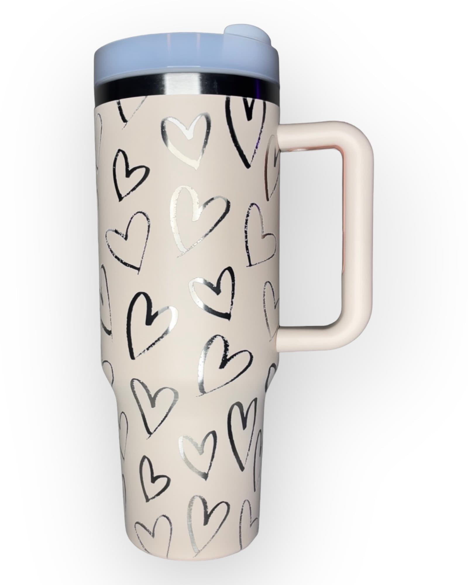 Customized 40oz Tumbler with Handle - Laser Engraved Hearts Design