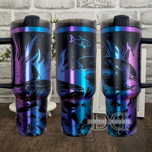 Laser Engraved Shark Tumbler: Stanley or BrüMate Ocean Drinkware