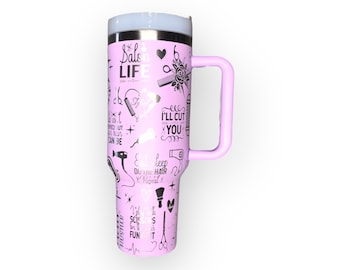 Customized 40oz Tumbler with Handle - Laser Engraved Hairstylist Design - Drinkware for Salon Professionals - Hairstylist Appreciation Gift