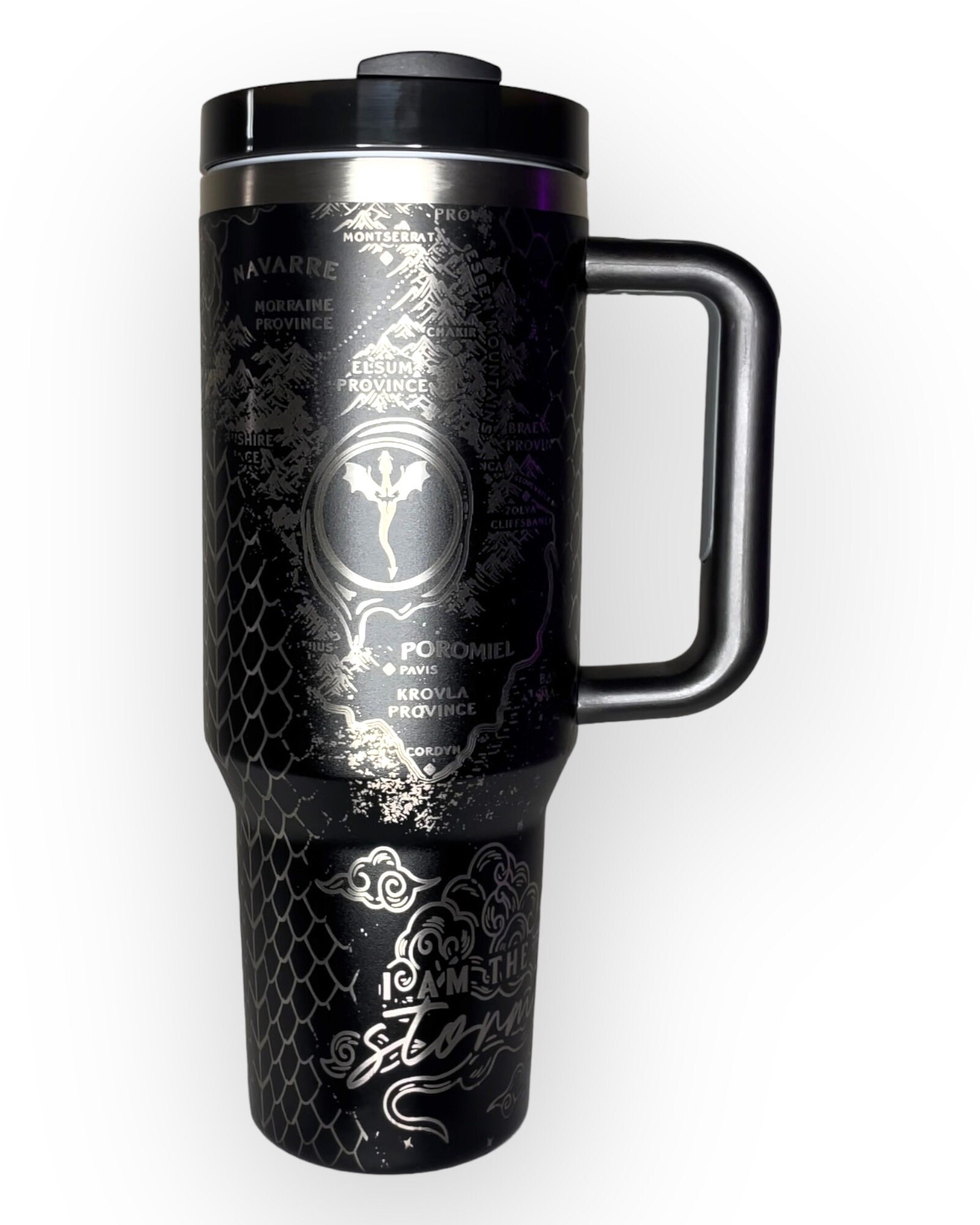 Customized 40oz Tumbler with Handle - Laser Engraved Fourth Wing Book Design