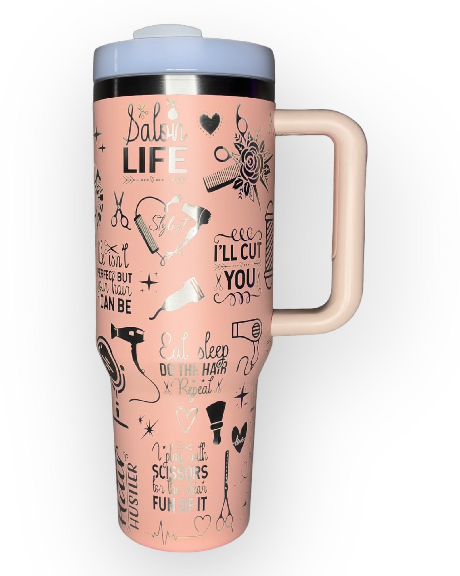 Customized 40oz Tumbler with Handle - Laser Engraved Hairstylist Design
