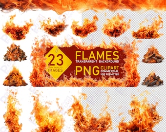 Fire and Flame Overlays. 23 PNG clipart overlays with realistic fire and flame elements, isolated on a transparent background for Photoshop