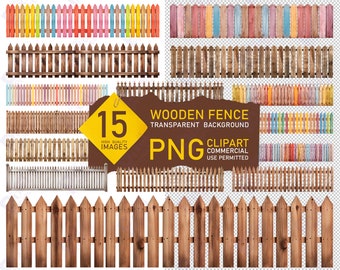 Wooden fence overlays for Photoshop. 15 PNG cliparts overlays of realistic wooden fence elements, cut out on a transparent background.