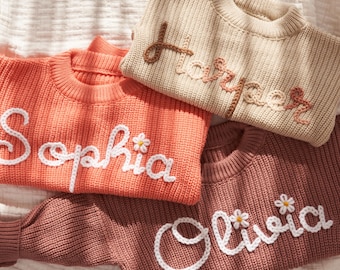 Personalized Baby Name Knit Sweater: Embroidered Toddler Gift
