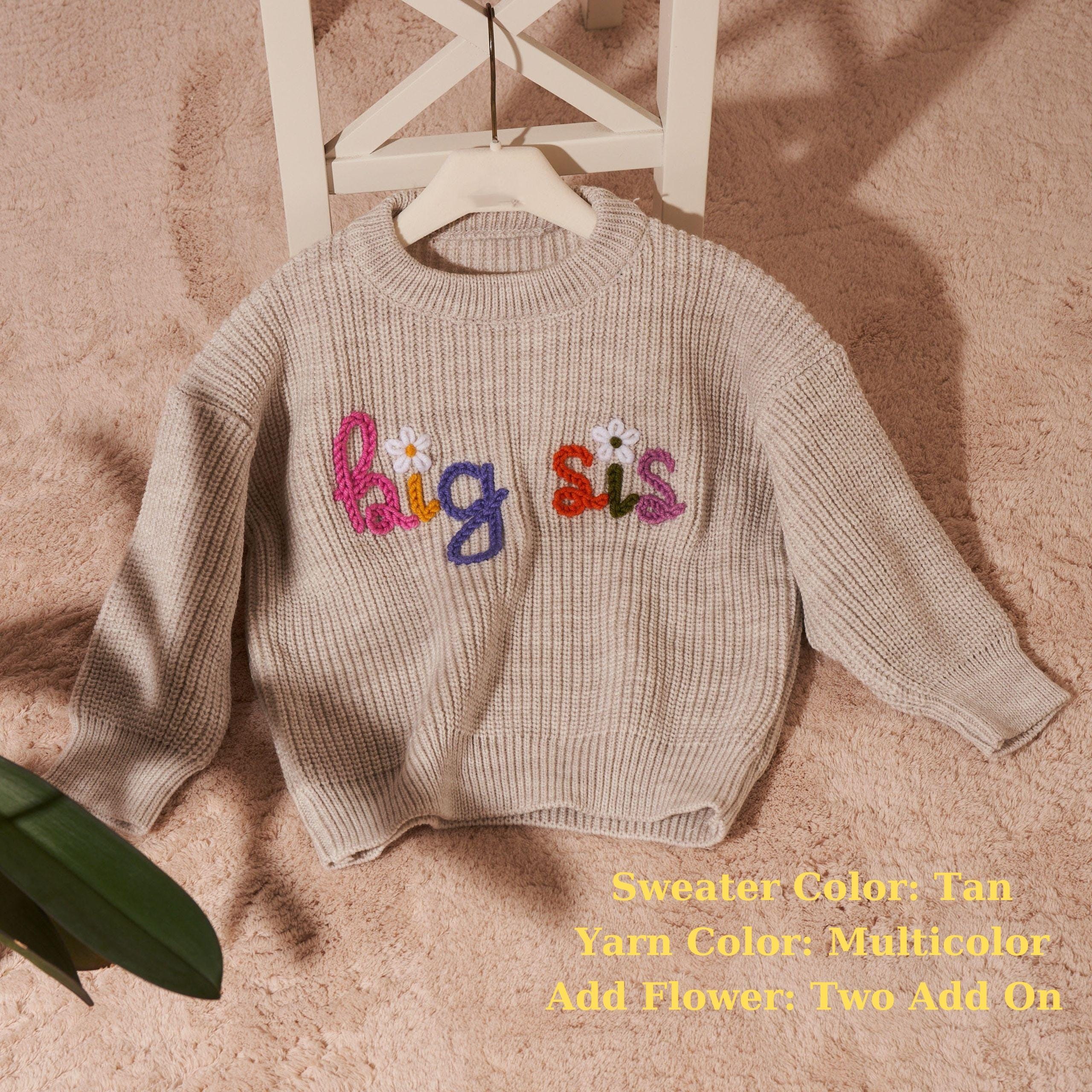 Big Sister Sweater, Personalized Baby Name Sweater, Knit Sweater Toddler, Embroidered Big Bro , Custom Baby Gifts Sweater with Name
