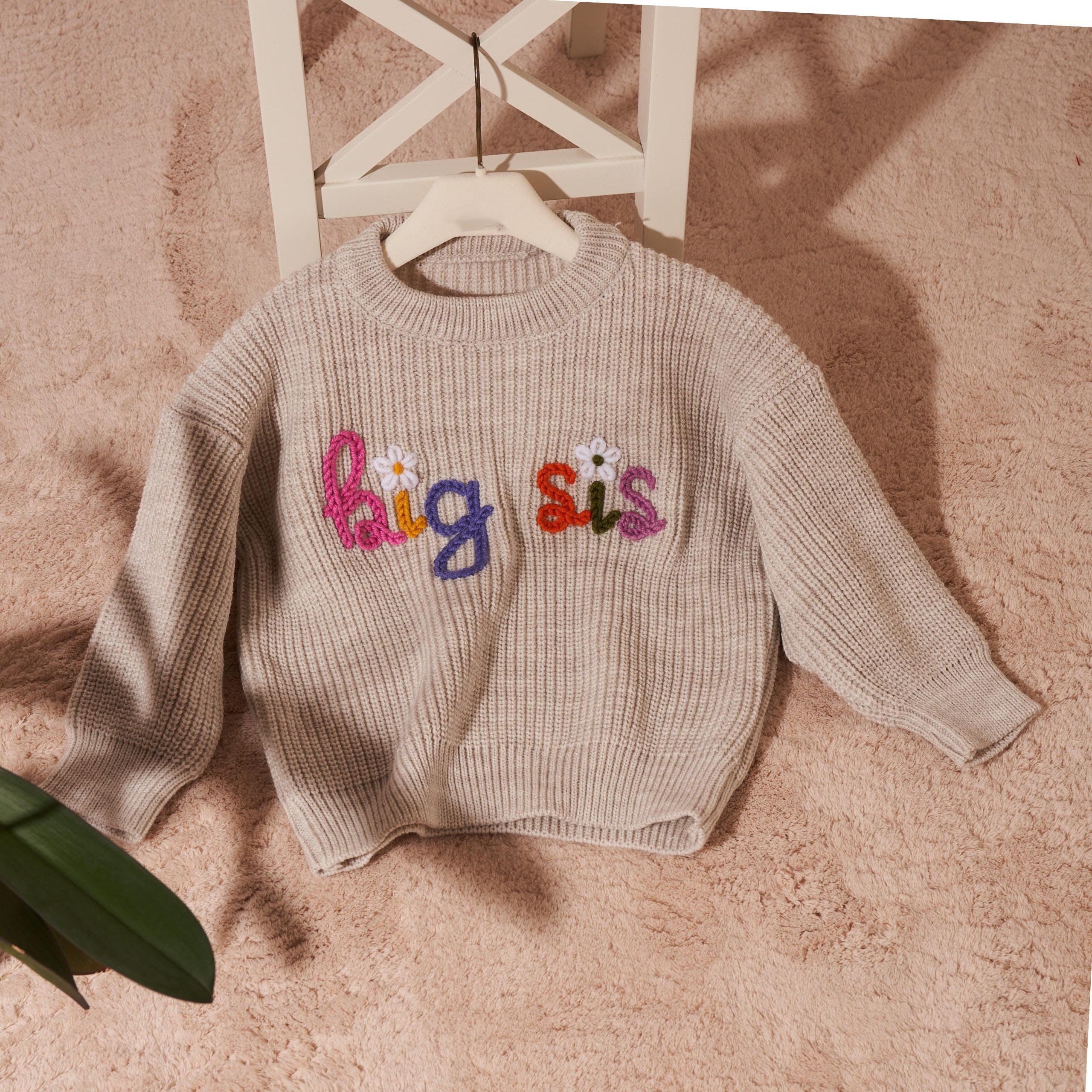 Big Sister Sweater, Personalized Baby Name Sweater, Knit Sweater Toddler, Embroidered Big Bro , Custom Baby Gifts Sweater with Name