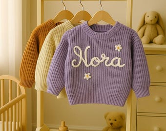 Personalized Knit Baby Sweater: Embroidered Name, Custom Design