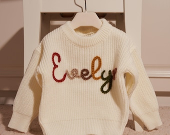 Personalized Knit Baby Sweater: Embroidered Name, Custom Design