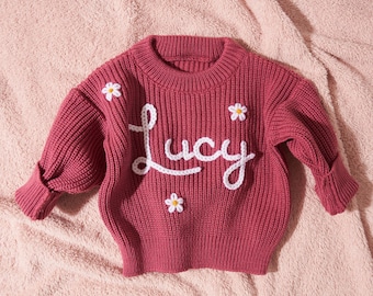 Personalized Knit Baby Sweater: Embroidered Name Toddler Sweatshirt