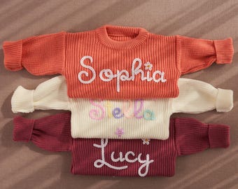 Personalized Baby Name Knit Sweater: Embroidered Toddler Sweatshirt