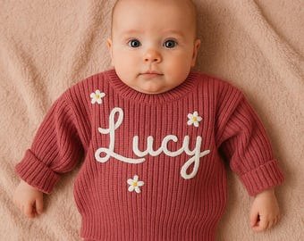 Personalized Knit Baby Sweater: Embroidered Name, Custom Toddler Gift