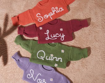 Embroidered Baby Name Knit Sweater: Personalized Toddler Sweatshirt