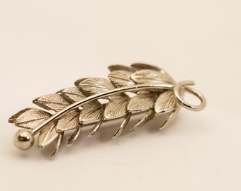 Vintage Silver Tone Leaf Branch Pin Brooch