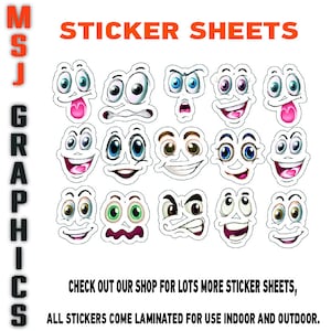 Crazy Faces Funny Stickers Sheet Decals Faces Wall Self Adhesive Vinyl A4