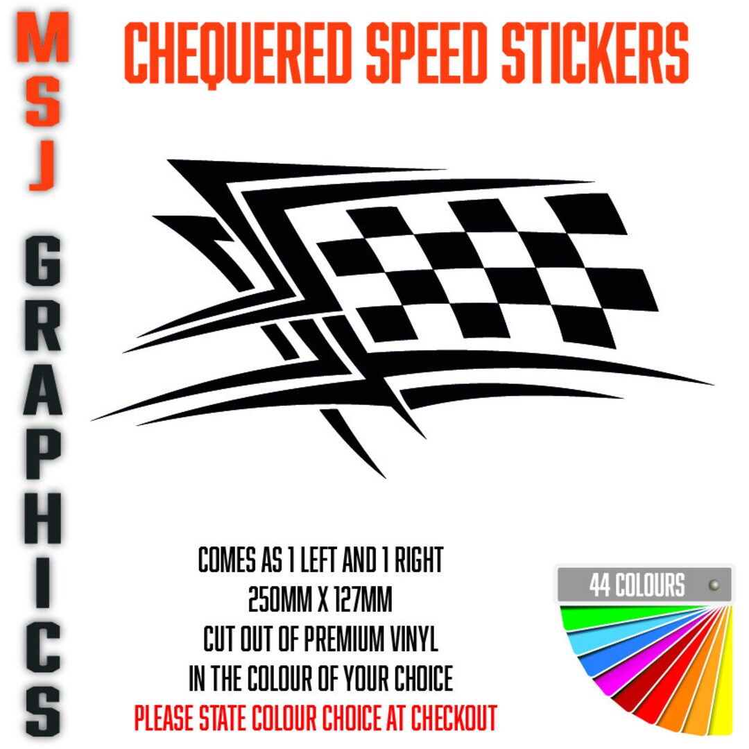 2x Chequered Speed Sticker Decals Car Truck Bike Adhesive Vinyl 250mm X ...