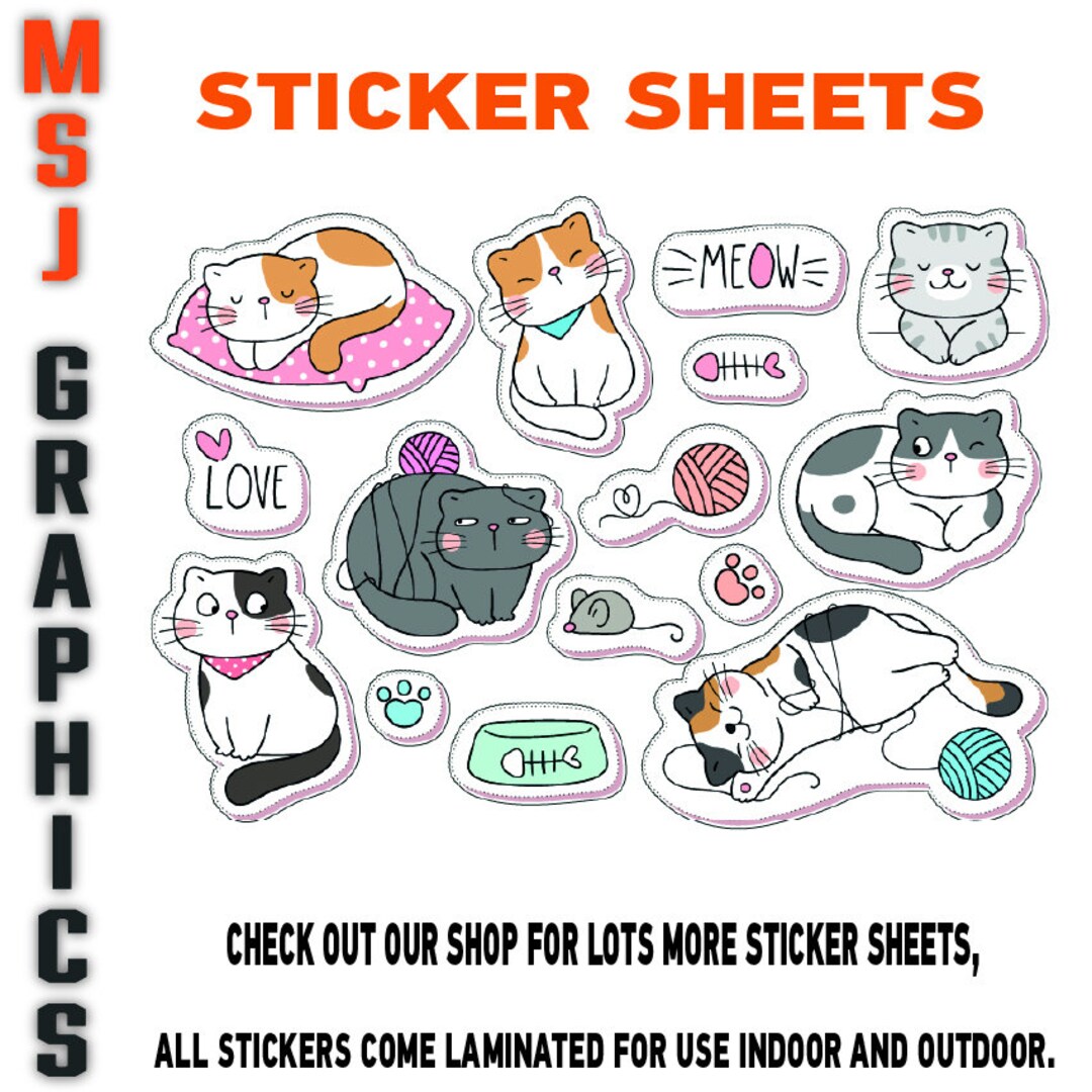 Kittens Cats Animal Stickers Sheet Decals Kittens Wall Self Adhesive ...