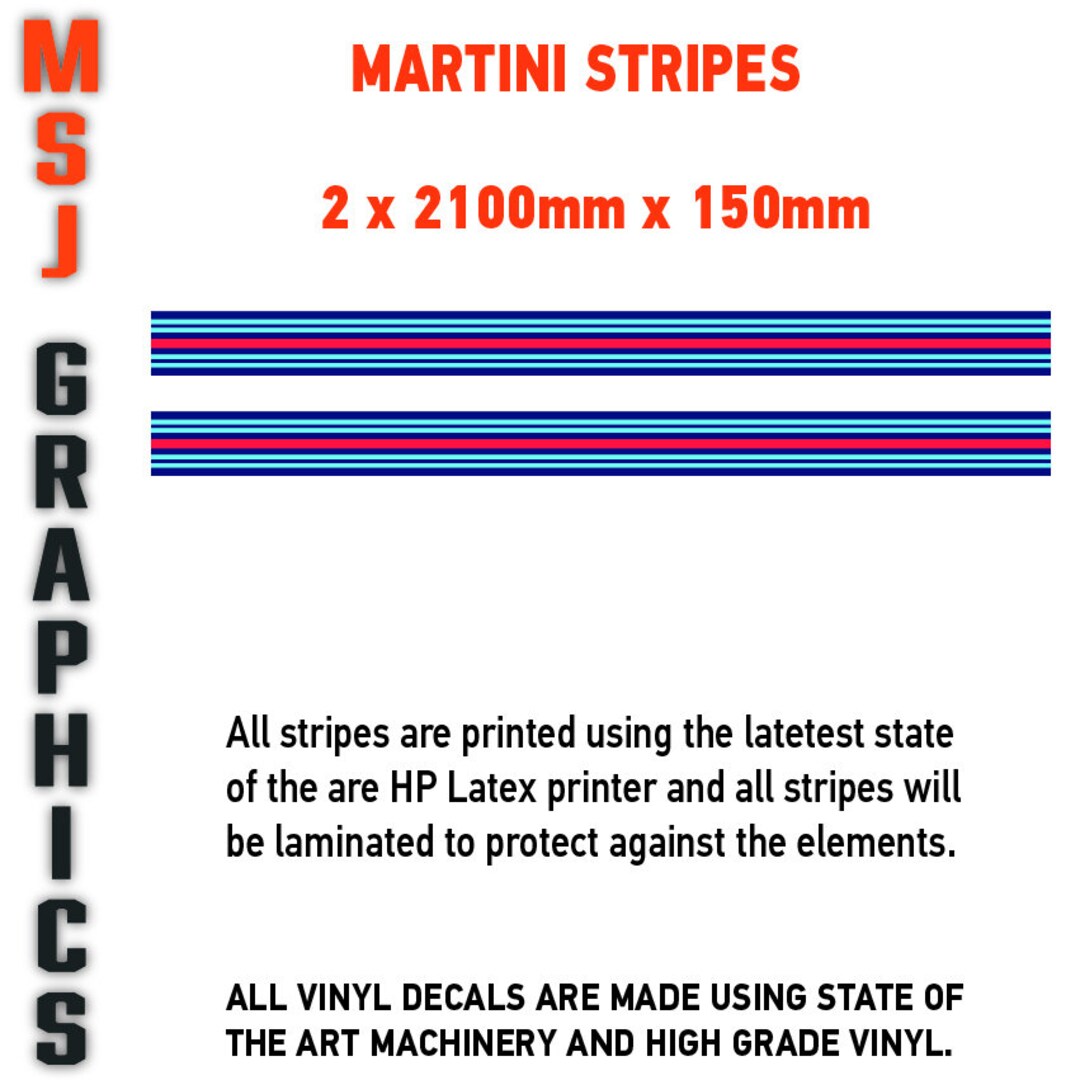 Martini Racing Stripes 2100mm X 150mm X 2 Le Mans Gulf Universal Car ...