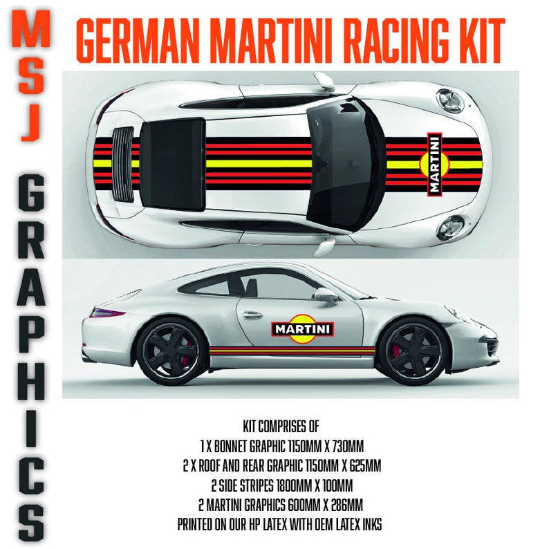 Stickers Capot Martini / Gulf Racing - Pour Porsche - Autocollants Le Mans - Neufs