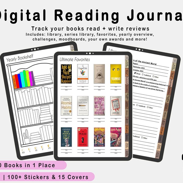 Digital Reading Journal, Reading Log, iPad & Android Digital Reading Log, Digital Bookshelf, Reading Planner for iPad Digital learning PDF