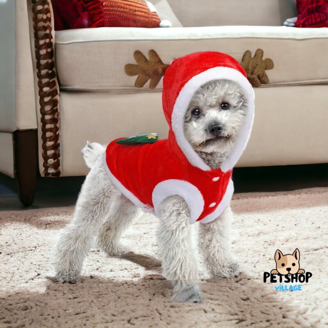 Pet Cats and Dogs Christmas Reindeer Outfit, Santa Costume for Pets, Warm Festive Coat Puppy