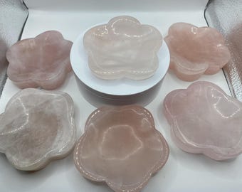 Rose Quartz Flower Shaped Crystal Bowls
