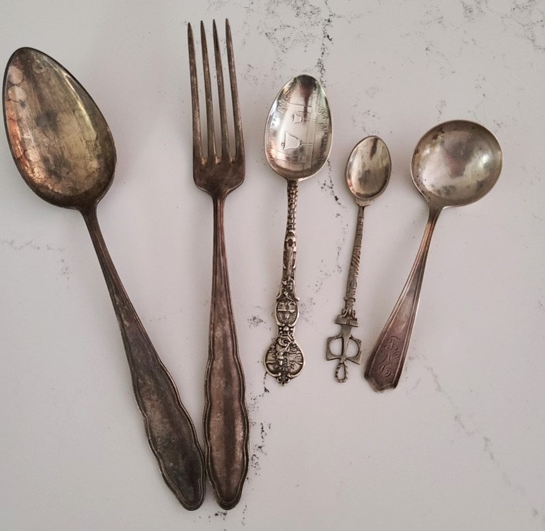 Mismatched 5 Pieces Silverware Markings 1 Alvin Sterling 1 Sterling 2